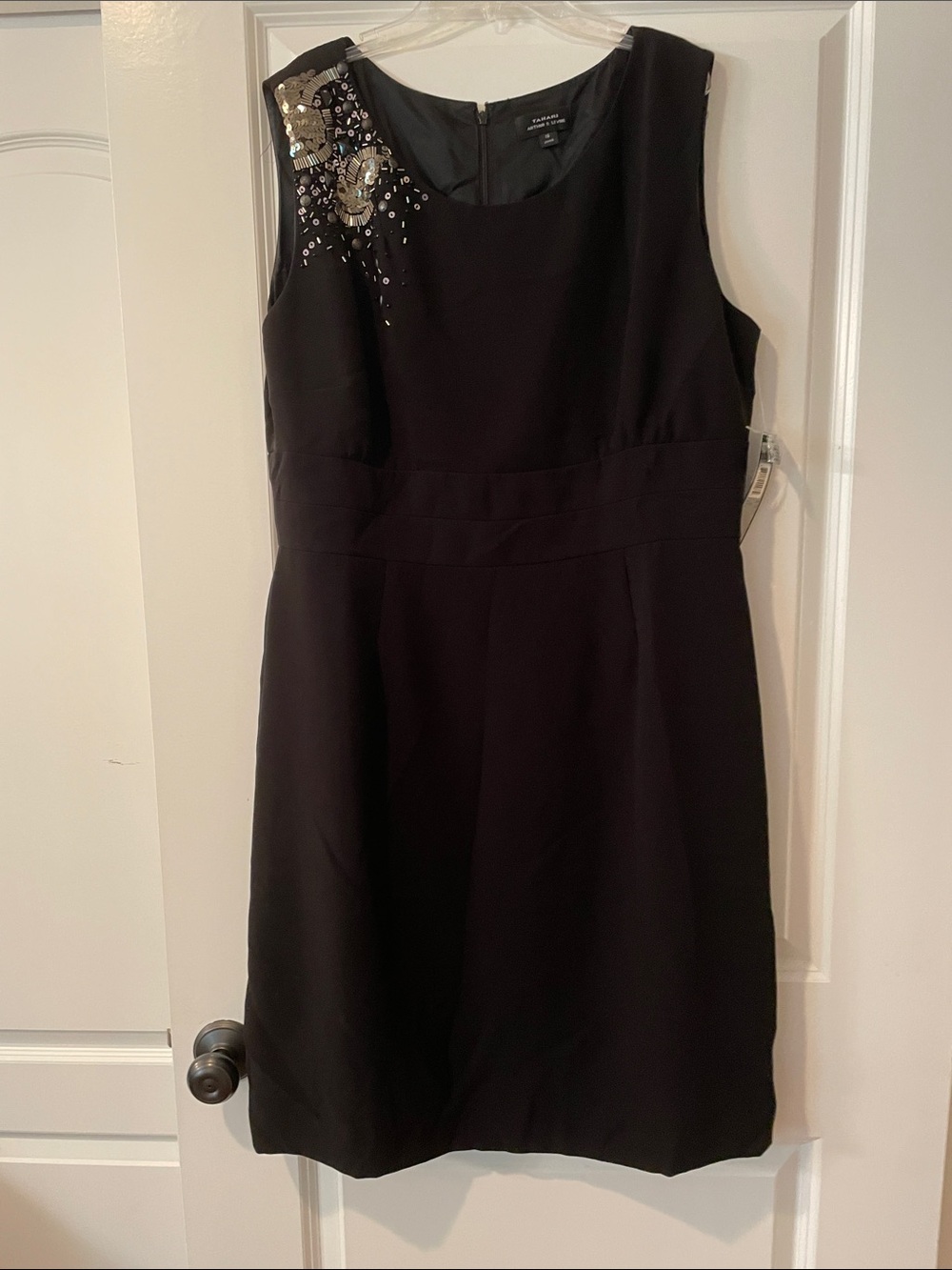 Tahari Arthur LevineBlack Sleeveless Midi Dress with Beaded Shoulder Accent